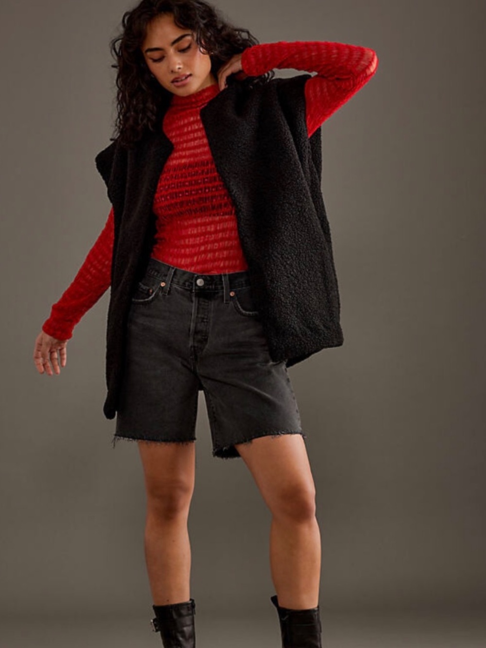 Anthropologie Self Contrast┆OS┆Oversized Sherpa Vest┆Black┆287 - Picture 6 of 6